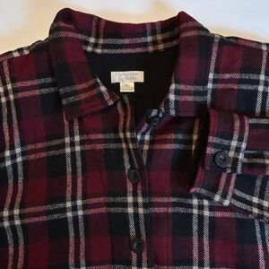Christopher Banks Womens Plaid Button Up Shirt Jacket XL Red Black Wool Blend